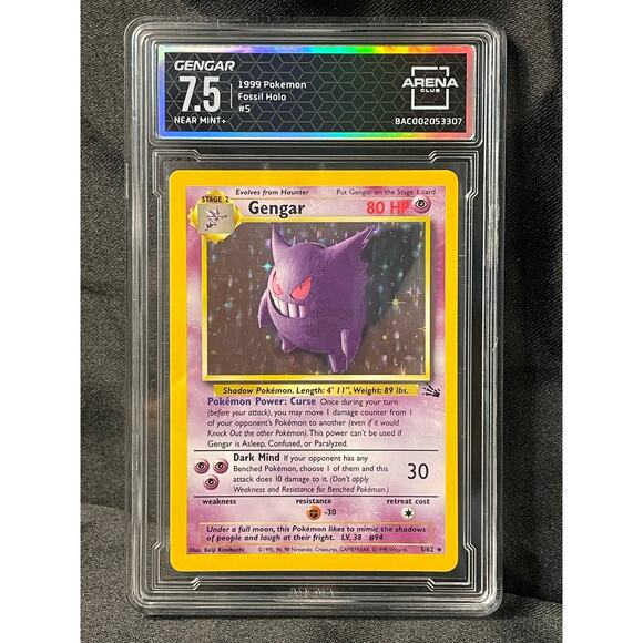 1999 Gengar #5 Pokémon Fossil Holo ArenaClub Graded NM+ 7.5 - Picture 1 of 4
